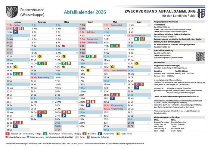 Abfallkalender Seite 1 Seite 1 des Abfallkalenders für das Jahr 2026